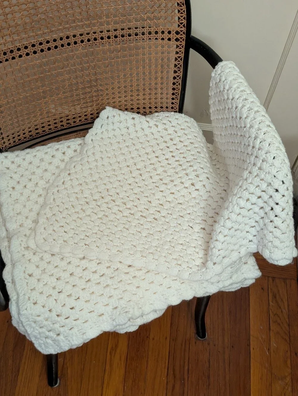 Vintage white hand crochet baby blankets (set of two) with a boho vibe 36x33